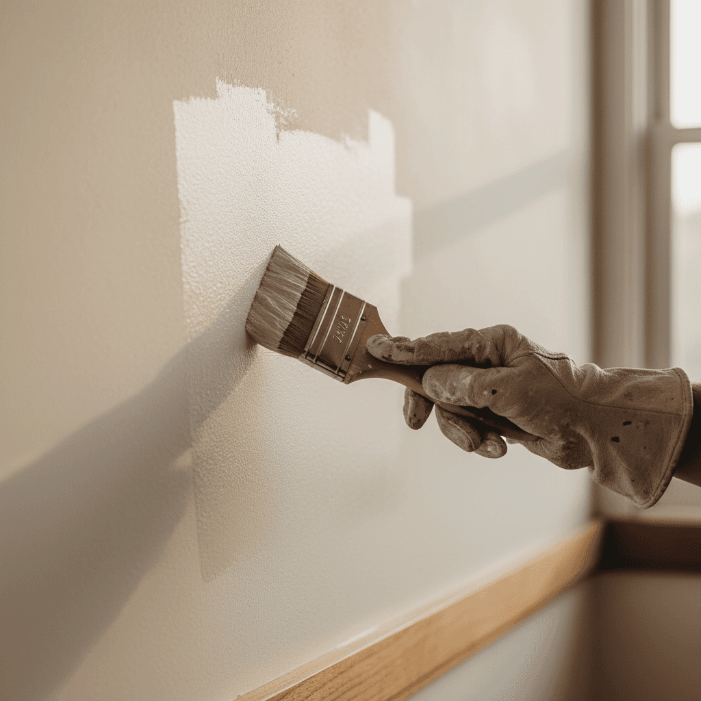 Close-up of fresh interior wall paint application