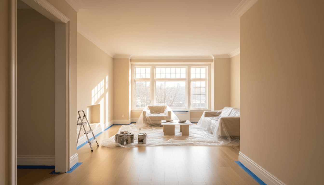 Multi-room apartment with coordinated fresh paint