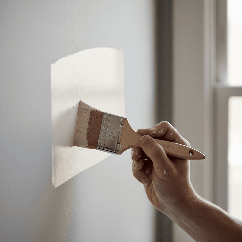 Professional painter applying fresh interior paint with precision