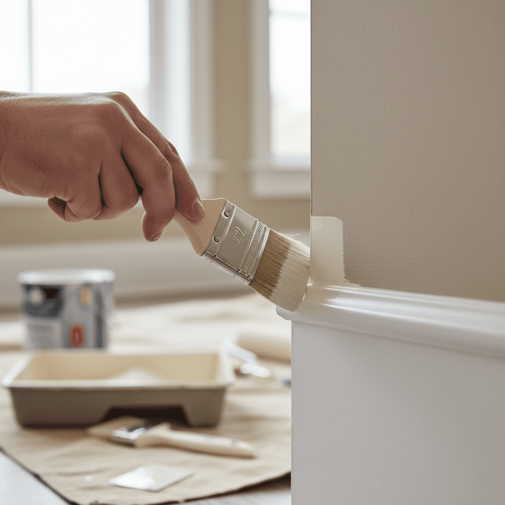 Freshly painted white wall with crisp trim detail